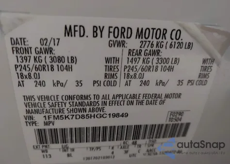 2017 Ford Explorer Xlt from USA, damaged, VIN 1FM5K7D85HGC19849